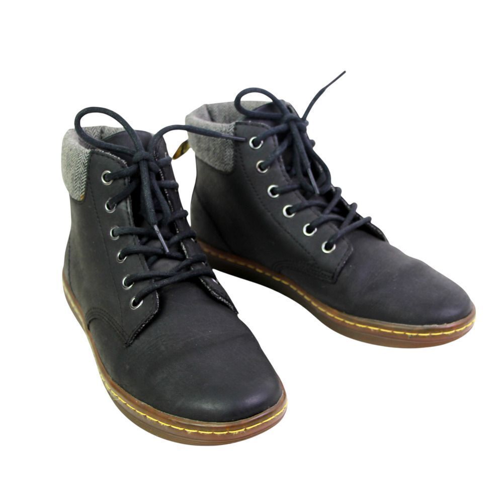 Dr. Martens BLACK GENUINE LEATHER FLAT LACE UP ROUND TOE ANKLE BOOTS Size 8/39EU